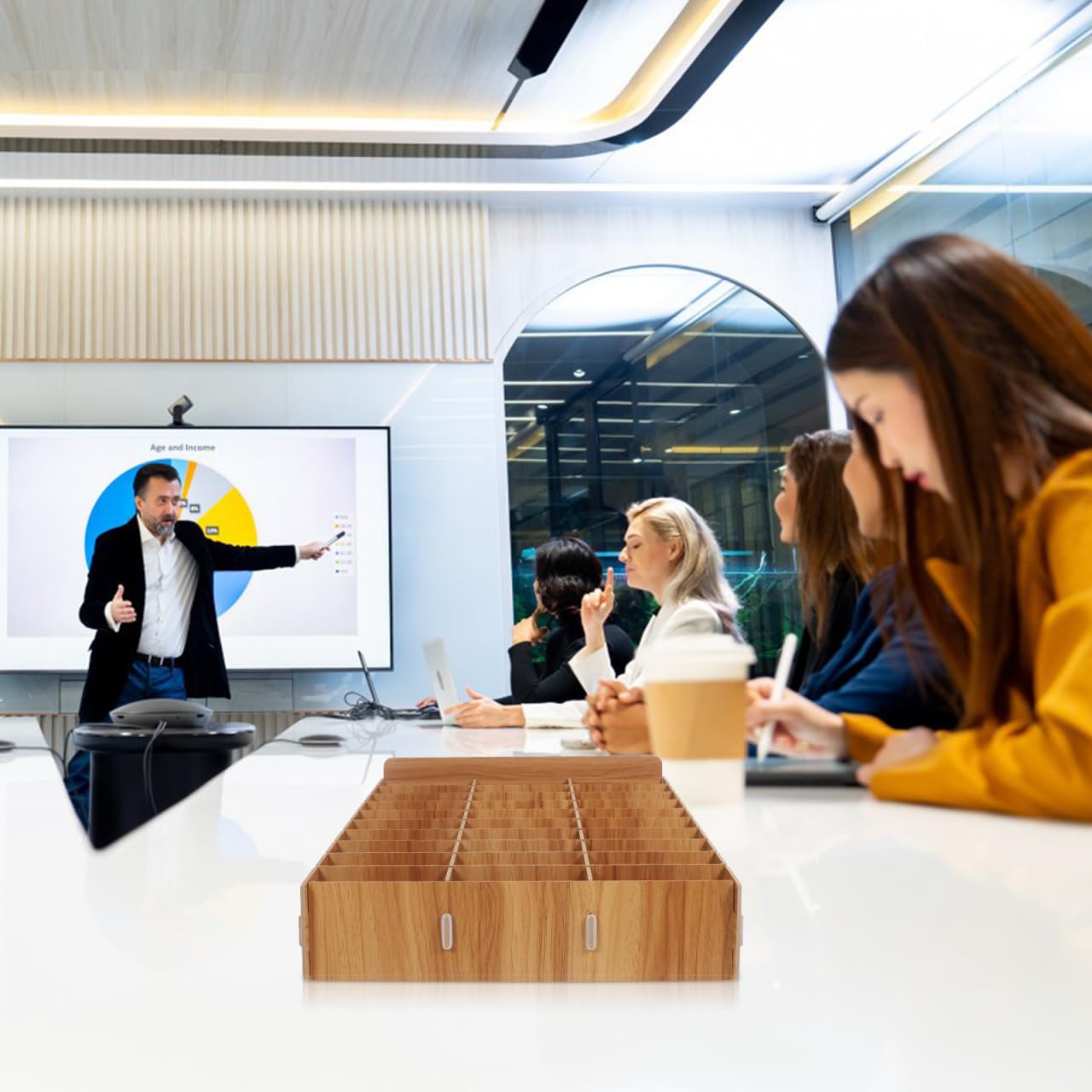 Operitacx 30 Fächer Handy Aufbewahrung für Schule, Handy-Garage, Handy Aufbewahrungstasche für das Klassenzimmer, Holz Aufbewahrungsbox, Telefon Rechner Halter für Klassenzimmer, Büro, Schule