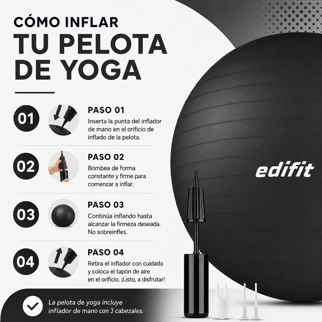 Edifit, Ballon Grossesse, 55, 65 et 75, Swiss Ball, Gym, Pilates, Gonfleur Inclus, Fitness Materiel, Gymnastique, Yoga Accessoires