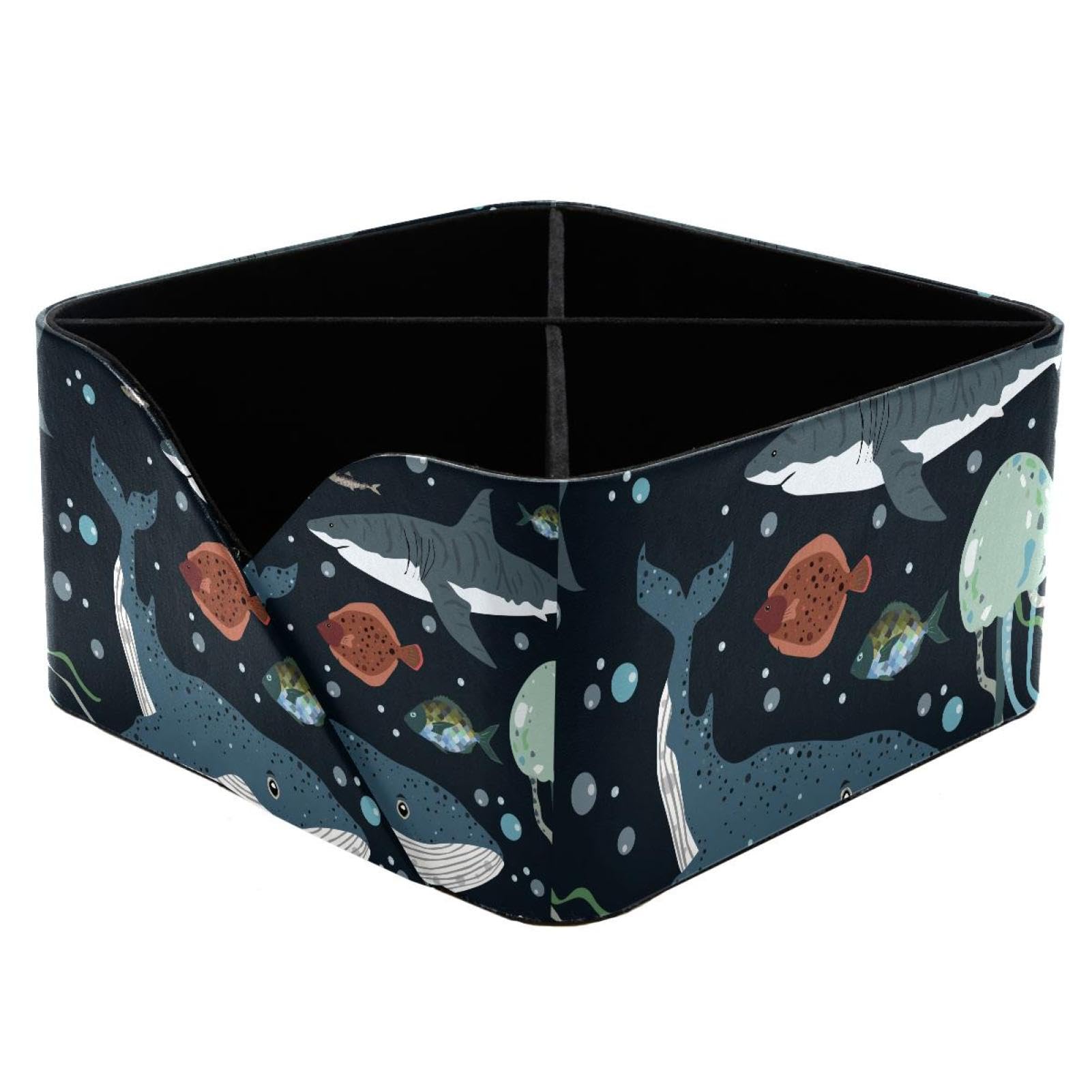 KengjuTesu Shark Whales Fish and Jellyfish Desktop Organizer Pen Holder, Rectangular Pencil Cup for Office, Study and Makeup Stations