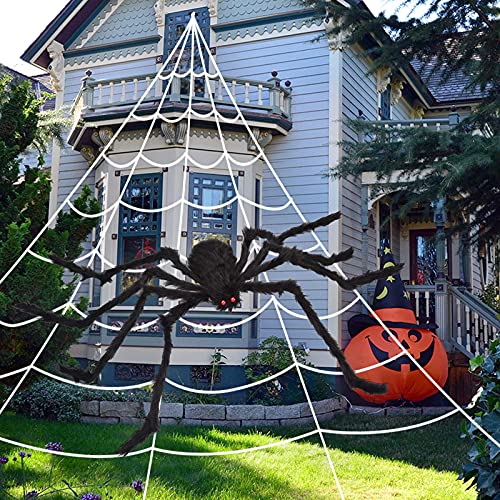 OCATO 200' Halloween Spider Web + 59' Giant Spider Decorations Fake...