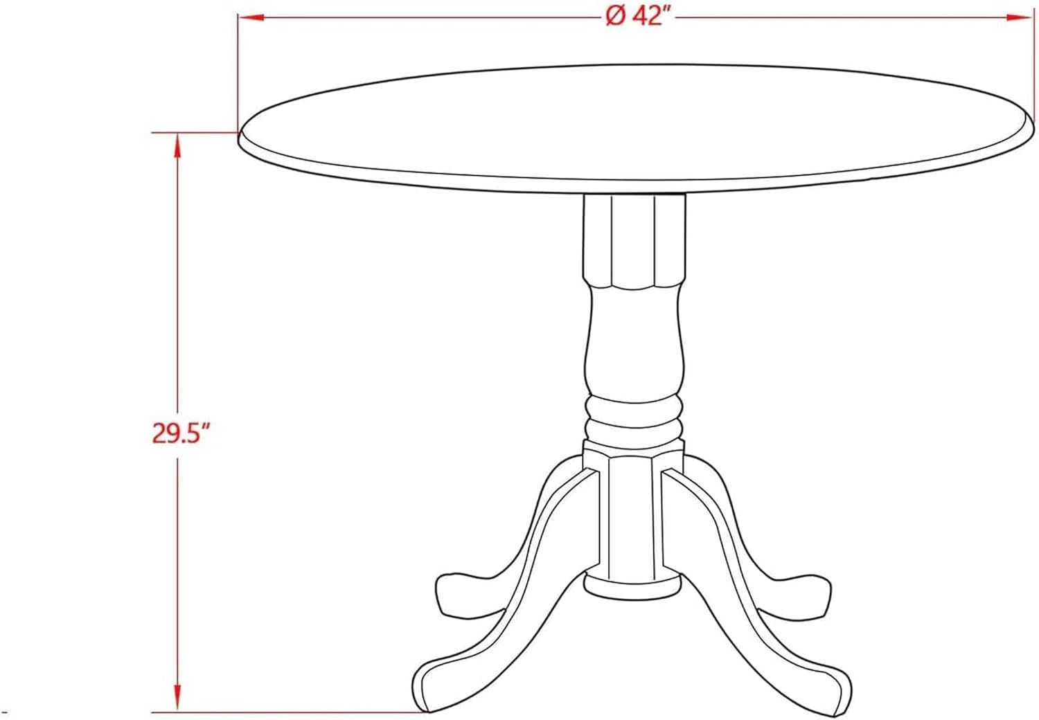CARTESIAN Round Drop Leaf Dining Table, Walnut and White, Solid Wood, 42 Inch, Space Saving Pedestal Base, Farmhouse Style, for Kitchen and Breakfast Nook (Walnut and White)