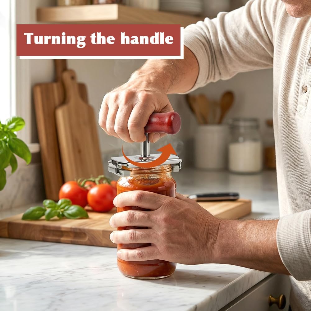 Jar Opener for Seniors & Weak Hands, Adjustable Lid Remover Tool (0.4” to 4.1”) with Wood Handle and Non-Slip Rubber, Stainless Steel Easy Twis t Jar Bottle Cap Opener