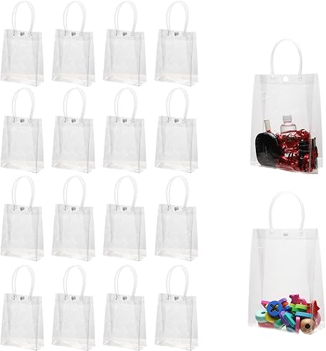 Miniatura 1 de 16 bolsas de regalo de PVC transparente con asas, bolsas de regalo de plástico transparente reutilizables para celebraciones, fiestas, bodas,