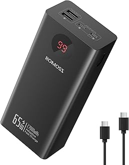 ROMOSS Power Bank, 27000 mAh Portable Laptop Charger with 65 W USB C Fast Charge, External Battery Pack for iPhone 15/14, iPad, Macbook Pro, Samsung, Steam Deck, Dell XPS