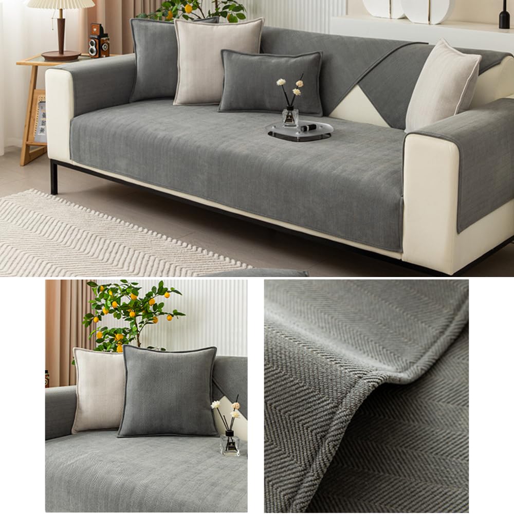 NUODWELL Herringbone Chenille Sofa Cover 1/2/3/4 Seater, Furniture Protector Couch Cover Universal Non-Slip L Shape Couch Cover Quilted Corner