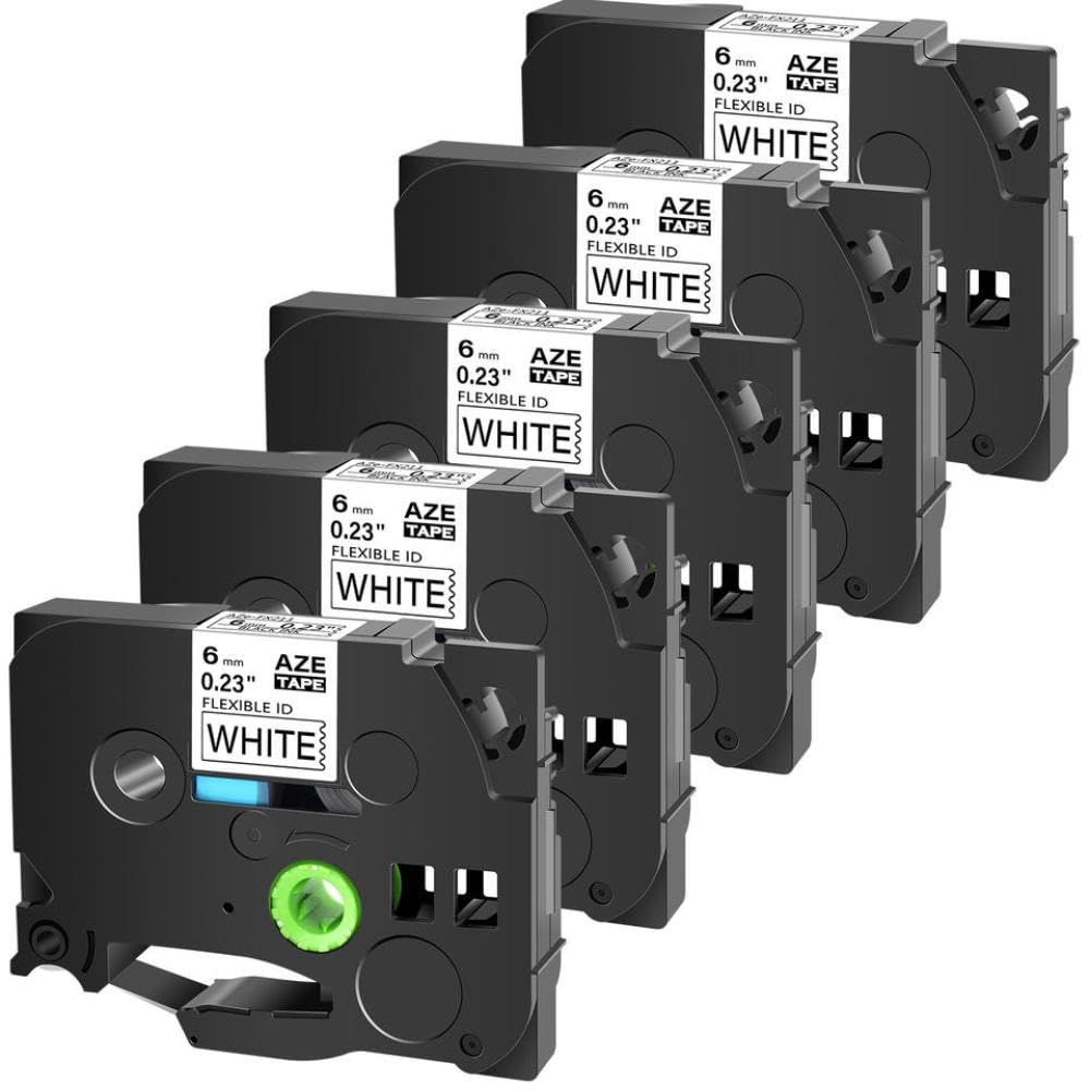 Cartuccia Nastro per Etichette Laminate ID Flessibile da 10 Confezioni da 6 mm Nero su Bianco TZE FX211 Compatibile con PT 1000