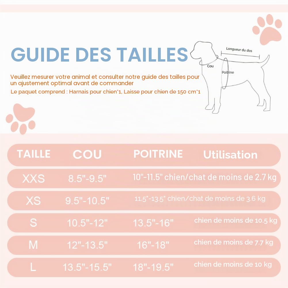 Harnais pour Chiens de Petite Taille et de Taille Moyenne, Harnais et Laisse pour Chiots, Harnais en Maille réfléchissante et Respirante, Gilet Doux et rembourré pour Chiens