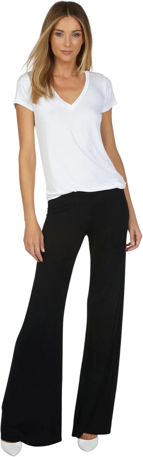 Michael Lauren Derby Core Wide Leg Pant, Womens Pants, Ultra Soft Knit Fabric, Made in LA, Wide Leg Pants for Women (Black)
