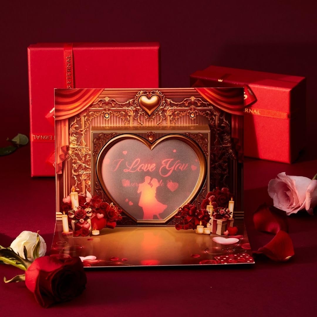 Romantische 3D-Pop-Up-Karte mit Musik & Lichtern, luxuriöses Liebesandenken zum Jahrestag, Valentinstag oder besondere Momente, Geschenk für Frau oder Freundin