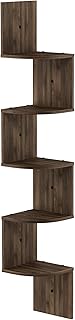 FURINNO 5 Tier Mount Floating Radial Corner wall shelf  Columbia Walnut  - Compare price