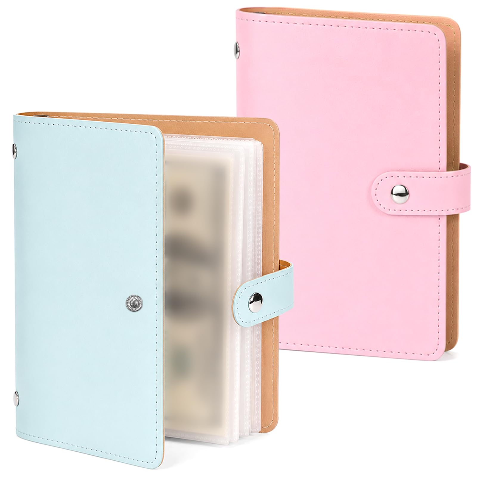 100 Envelopes Saving Challenge Book 2 Pcs,Money Saving Wallet (Pink + Blue)