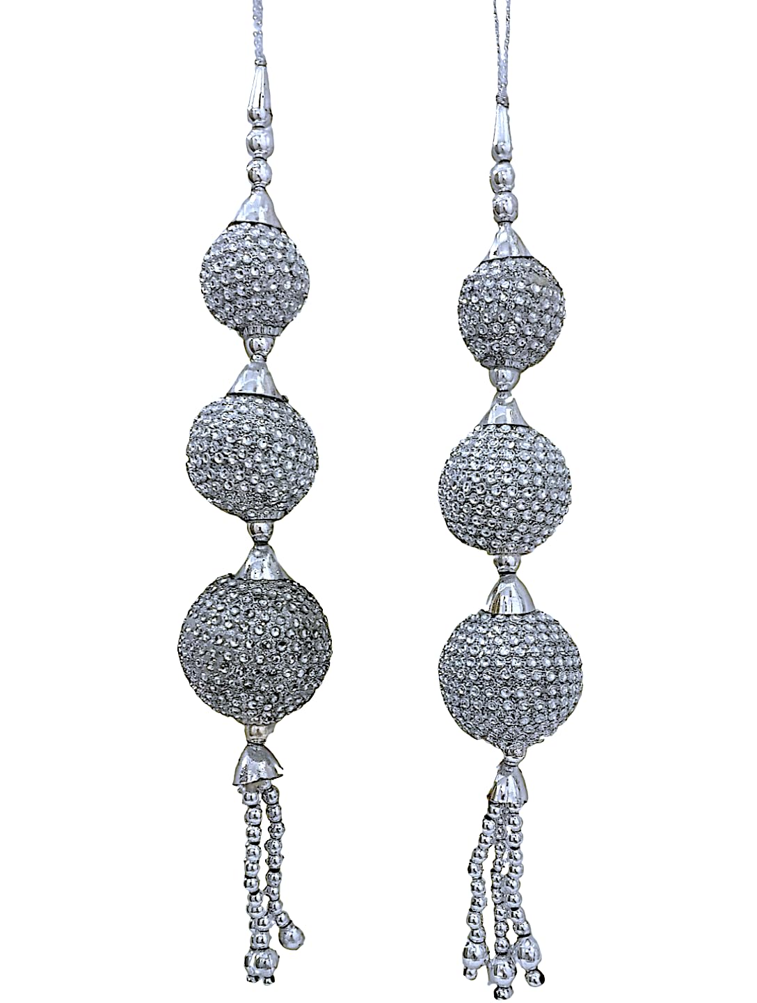 handmade silver tassels for lehenga embellished Indian Fancy dress latkan (Pack of 2 Latkans)-image-2