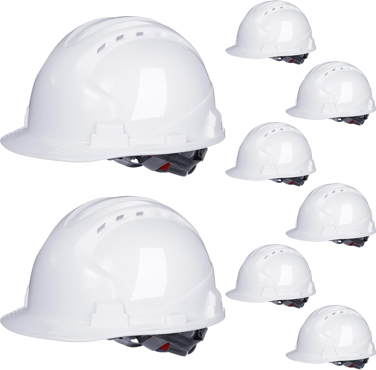 Leumoi 8 Pieces 4 Pt. Suspension Hard Hat Bulk Safety Helmets Adjustable Ratchet Hard Hats with Vents