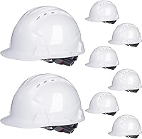 Leumoi 8-Pack ABS Hard Hats with Adjustable Ratchet Suspension, Vents & Cotton Brow Pad - Bulk White Safety Helmets for Construction