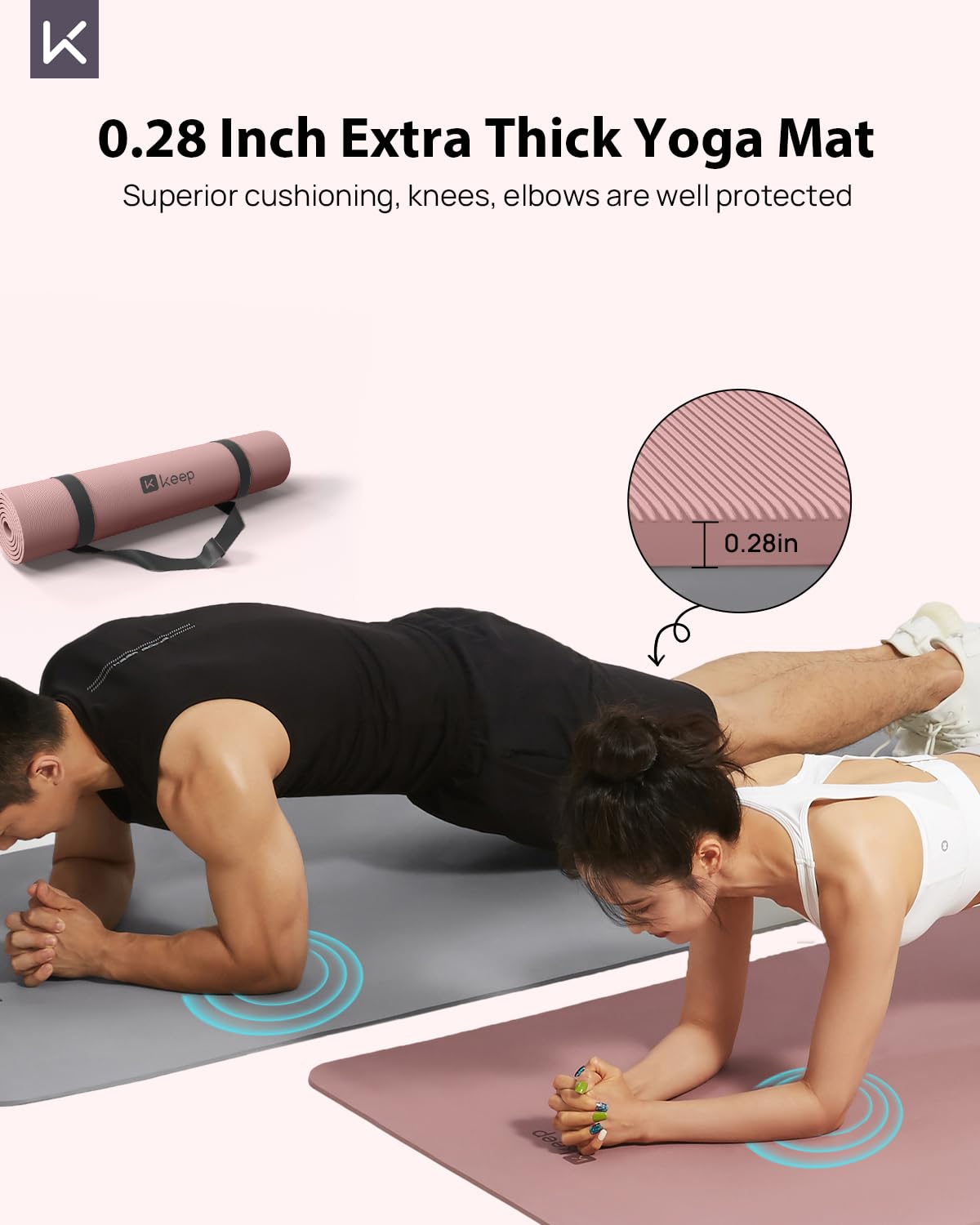 KEEP Grand tapis de yoga antidérapant – Extra long et large (183 x 81 x 7 mm d'épaisseur) avec sangle de transport gratuite | Tapis d'entraînement professionnel en TPE pour tous les types de yoga,