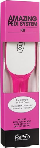 ForPro Professional Collection Amazing Pedi System Kit, Pink, 80/120 Grit, Double-Sided Professional Quality Pedicure File for Heels, Includes Six Refill Strips, 10” L