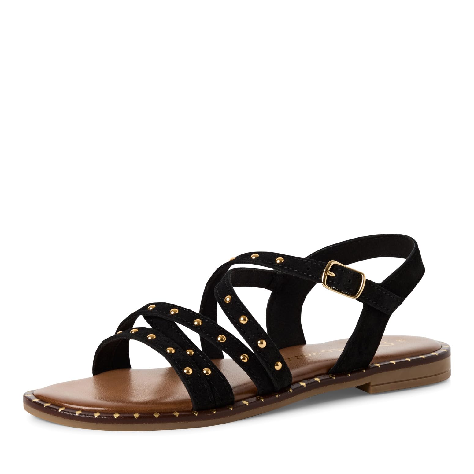 MARCO TOZZI Women's Flat Leather Sandals with Clasp, black, 7 UK