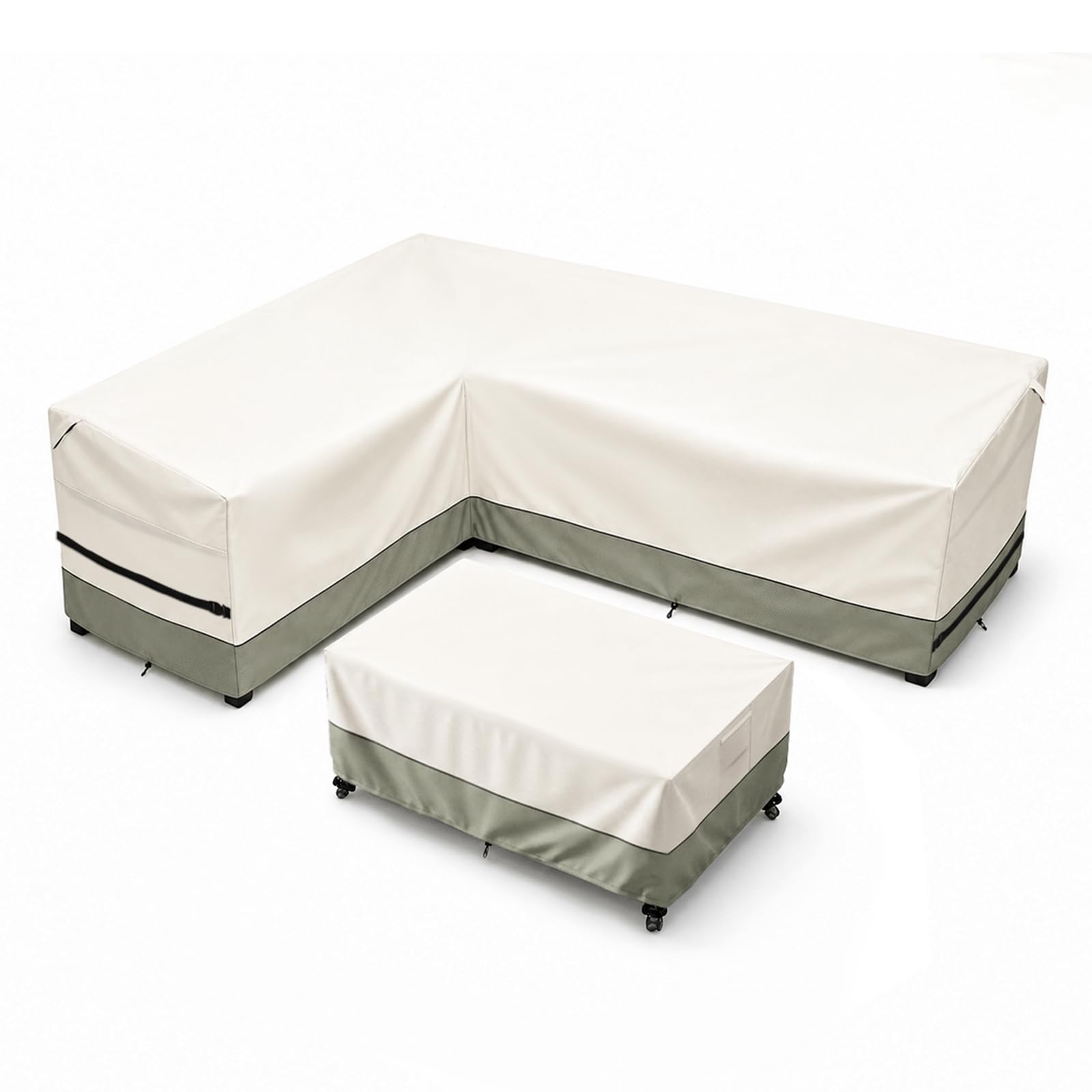 Outdoor Sectional Cover,V Shaped Patio Furniture Covers,2PCS Waterproof Cover for Sofa and Table,85"(110''L) x 32''D x 31''H,White&amp;Grayish Green