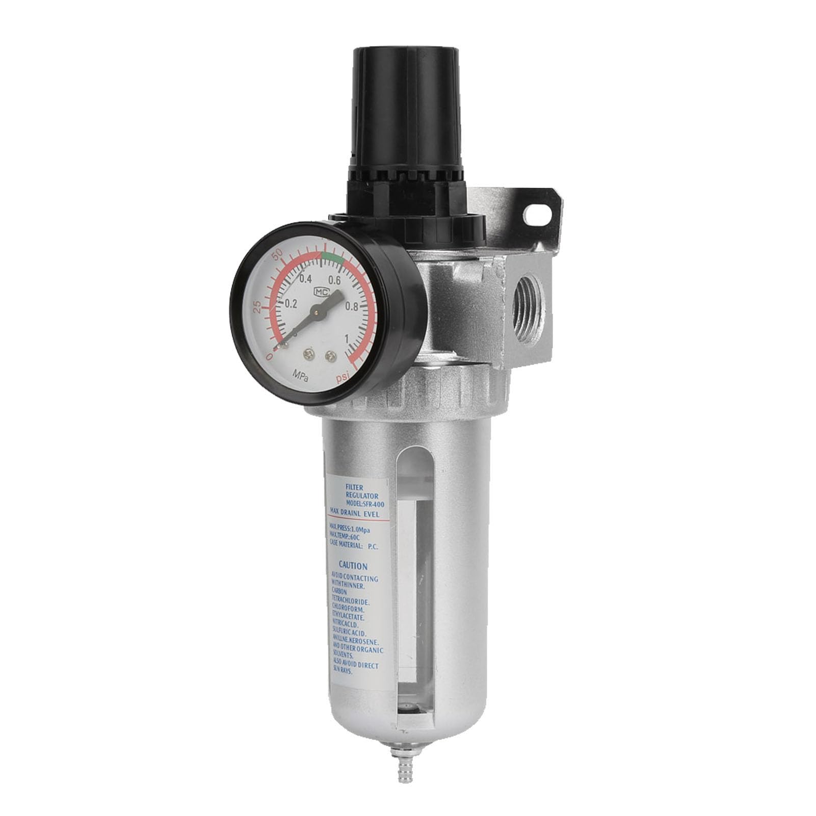 1/2" BSP Filtre Régulateur d'Air Comprimé, Séparateur d’Eau et Filtre à Huile avec Manomètre, Régulateur avec filtre déshydrateur pour compresseur d'air avec raccord de montage