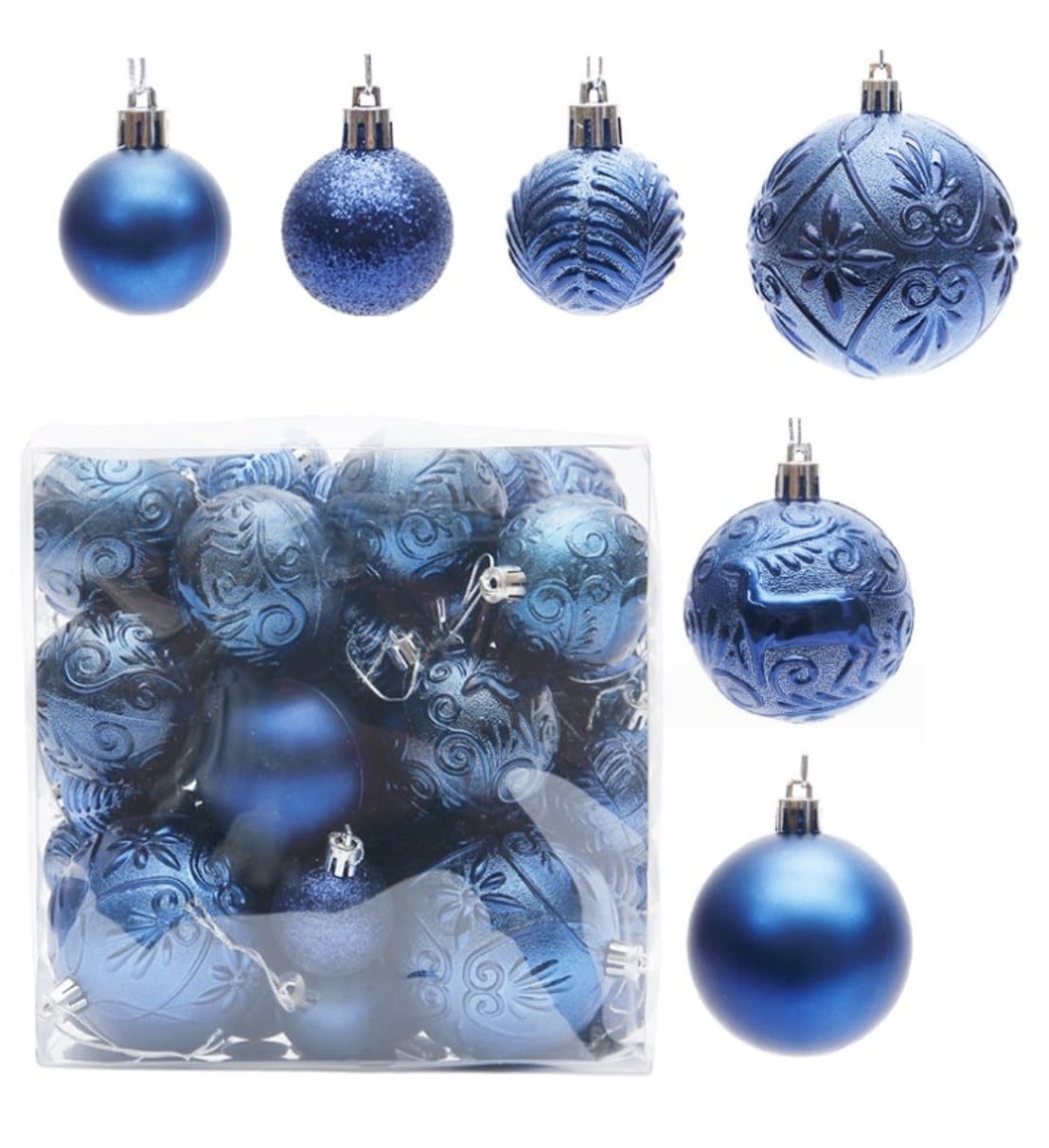 Weihnachtskugeln 50-teiliges Weihnachtskugel-Set, Champagner-Christbaumschmuck, Bruchsicherer Weihnachtsbaum, Heimdekoration Dekoration(Blue)