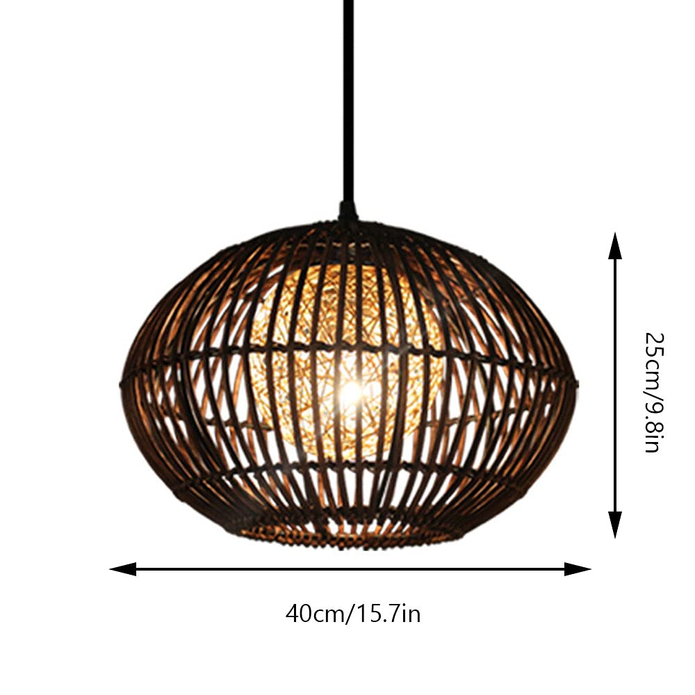 Czarna Rattanowa Lampa Wisząca Okrągła, Ręcznie Tkana Wiklinowa Lampa Wisząca Jadalnia Salon Dekoracyjne Oświetlenie Sufitowe Wisząca Lampa Oprawa Retro Latarnia E27
