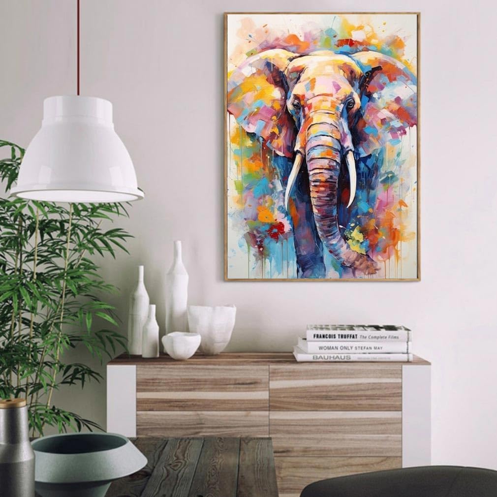 Elftoyer Malen Nach Zahlen „Bunte Elefanten“ – 40x50 Cm Leinwand, Acrylfarben, Für Anfänger