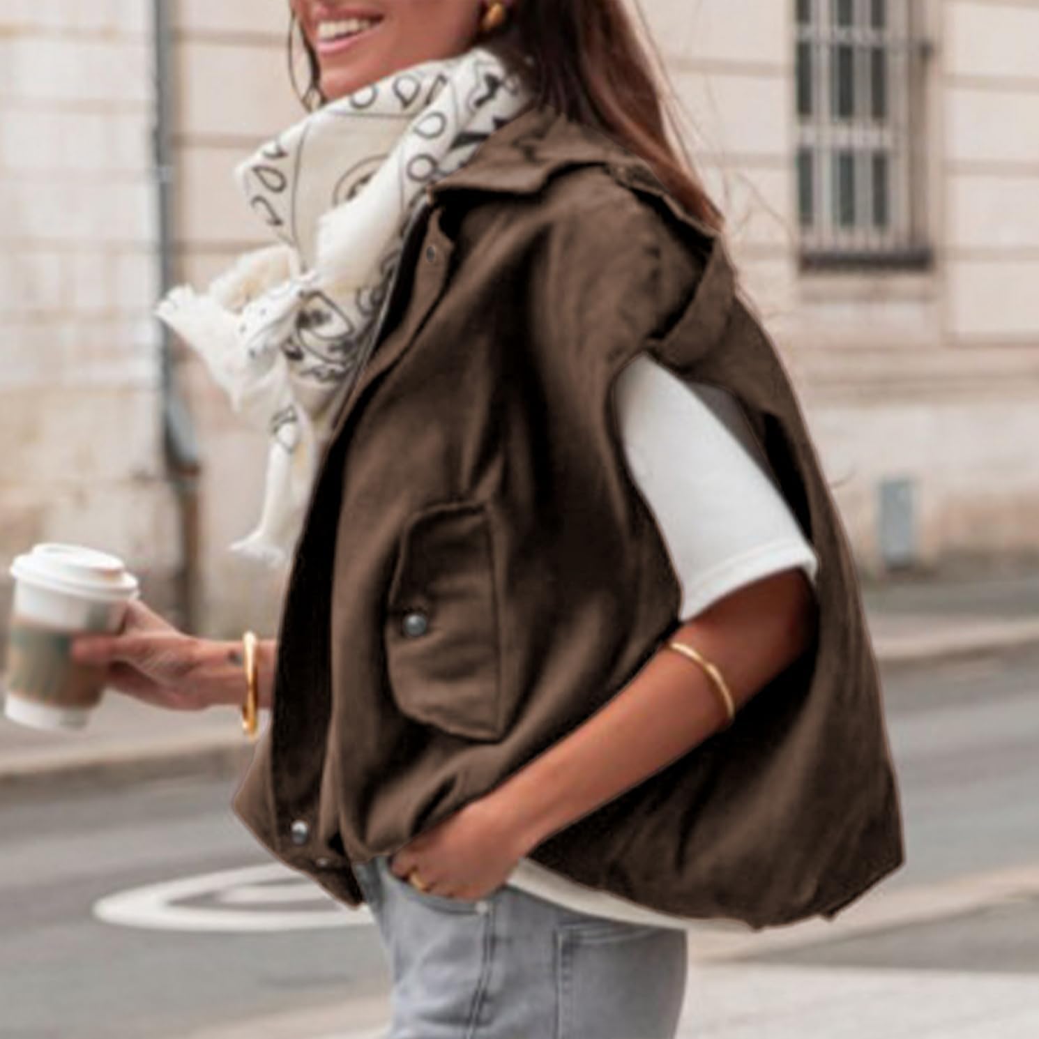 Womens Oversized Faux Suede Vest Cap Sleeve Vest Tops Casual Lapel Collar Coats 2026 Trendy Outfits(Coffee,S) - Image 7
