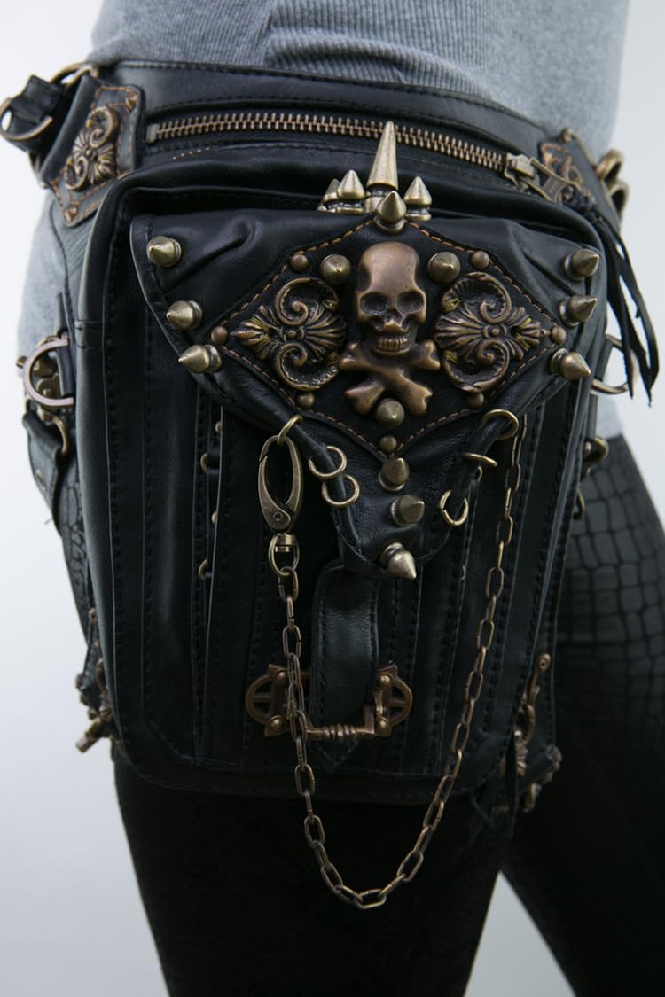 RiñOnera Moto Rivet de Cuero Mujeres Bolsa Pierna Roca Retro Roca Cinturón cinturón Hombres Motocicleta Crossbody Bolsas Hombro