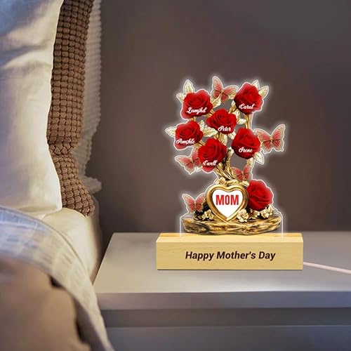 Miniatura 6 de Cada rosa contiene una pieza de tu lámpara de corazón, placa de rosa personalizada con nombre de 1 a 10 niños, luz LED personalizada para mamá, flor