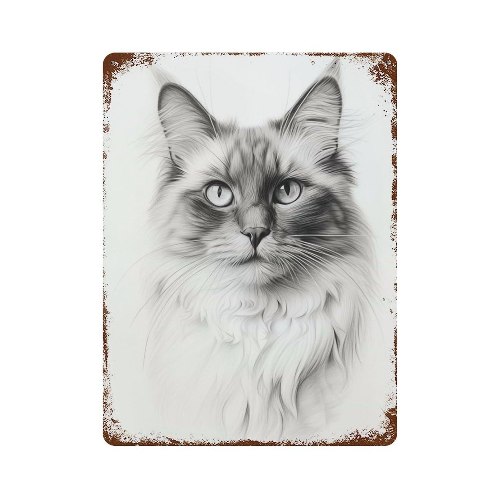 Ragdoll Cat Weathered Tin Sign 15.7"x11.8", Shabby Chic Decor for Garage, Pub Or Kitchen