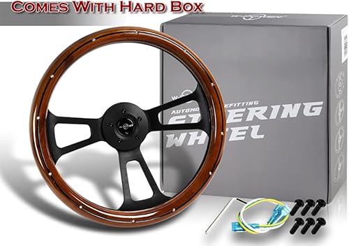 Miniatura 5 de W-Power, Plato universal de 18 pulgadas de 17.992 in, con 5 agujeros de 2.5 pulgadas de profundidad, estilo vintage de madera oscura con volante de