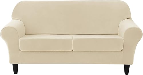 Miniatura 8 de Funda elástica para sofá, funda de terciopelo ultra suave, protector de muebles para mascotas y niños (camello, pequeño)