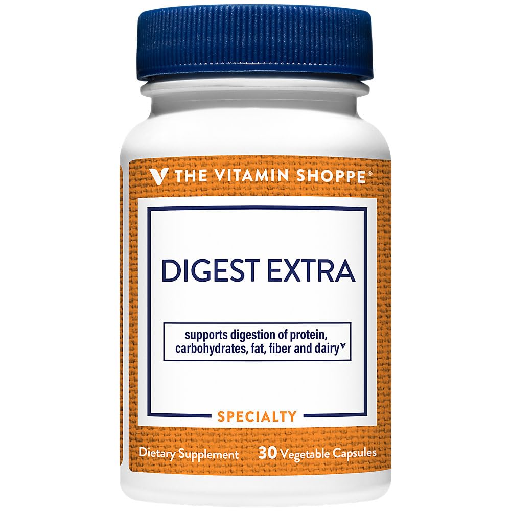The Vitamin Shoppe Digest Extra Enzymes - Advanced Digestive Support | Gluten Dairy Protein Fat | 30 Vegetable Capsules | Comprehensive 30 Count (Pack of 1)