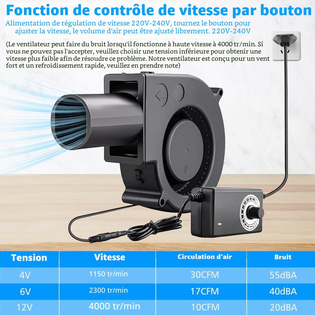 Ventilateur radial 12 V, 220 V, ventilateur de refroidissement avec contrôleur pour électroménagers, ventilateur pour la ventilation, changement de ventilateur, barbecue, cheminée, ventilateur