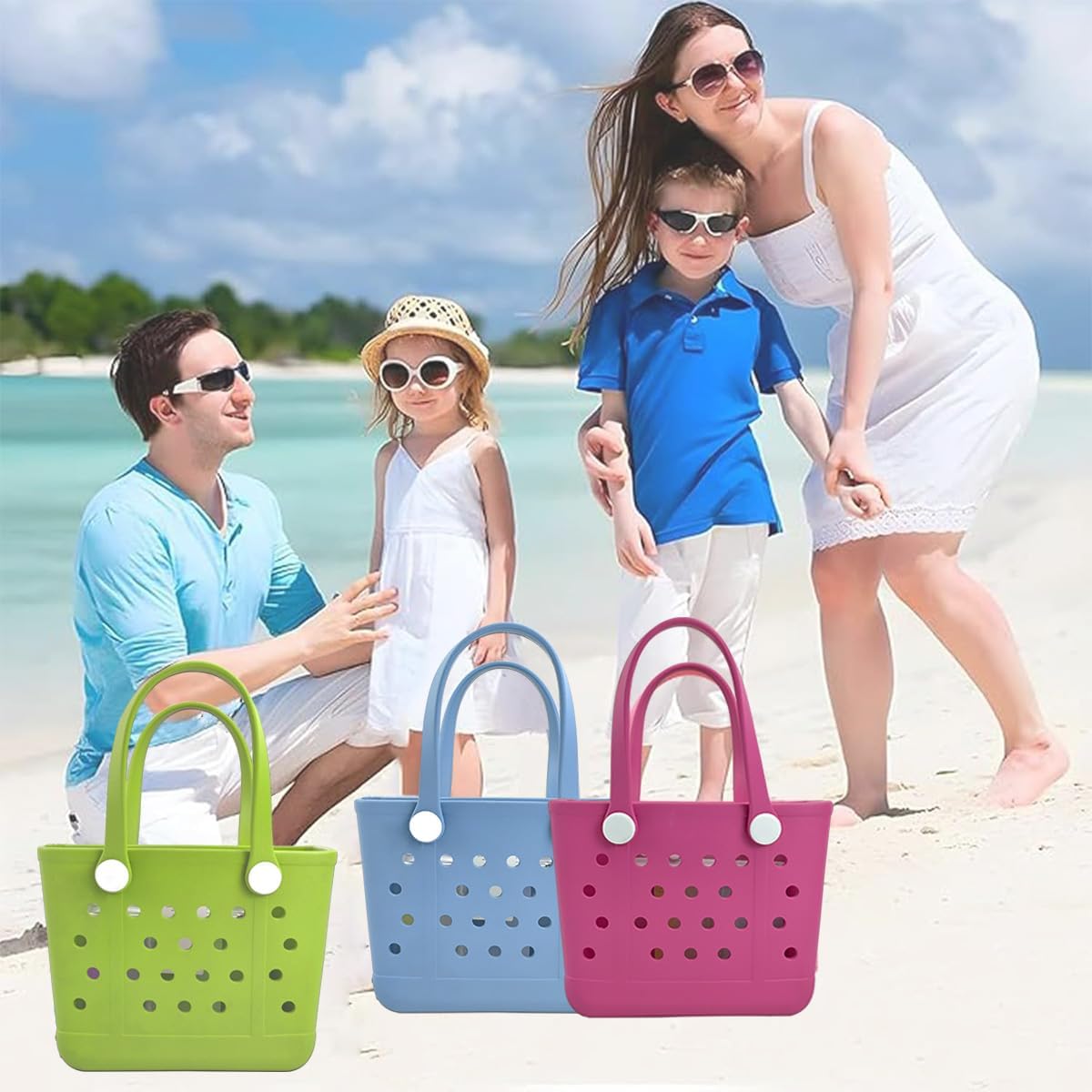 Small Beach Tote Bag, Waterproof Rubber Beach Tote Bag, Washable Durable Open Travel Totes for Boat Pool Sports - Image 6