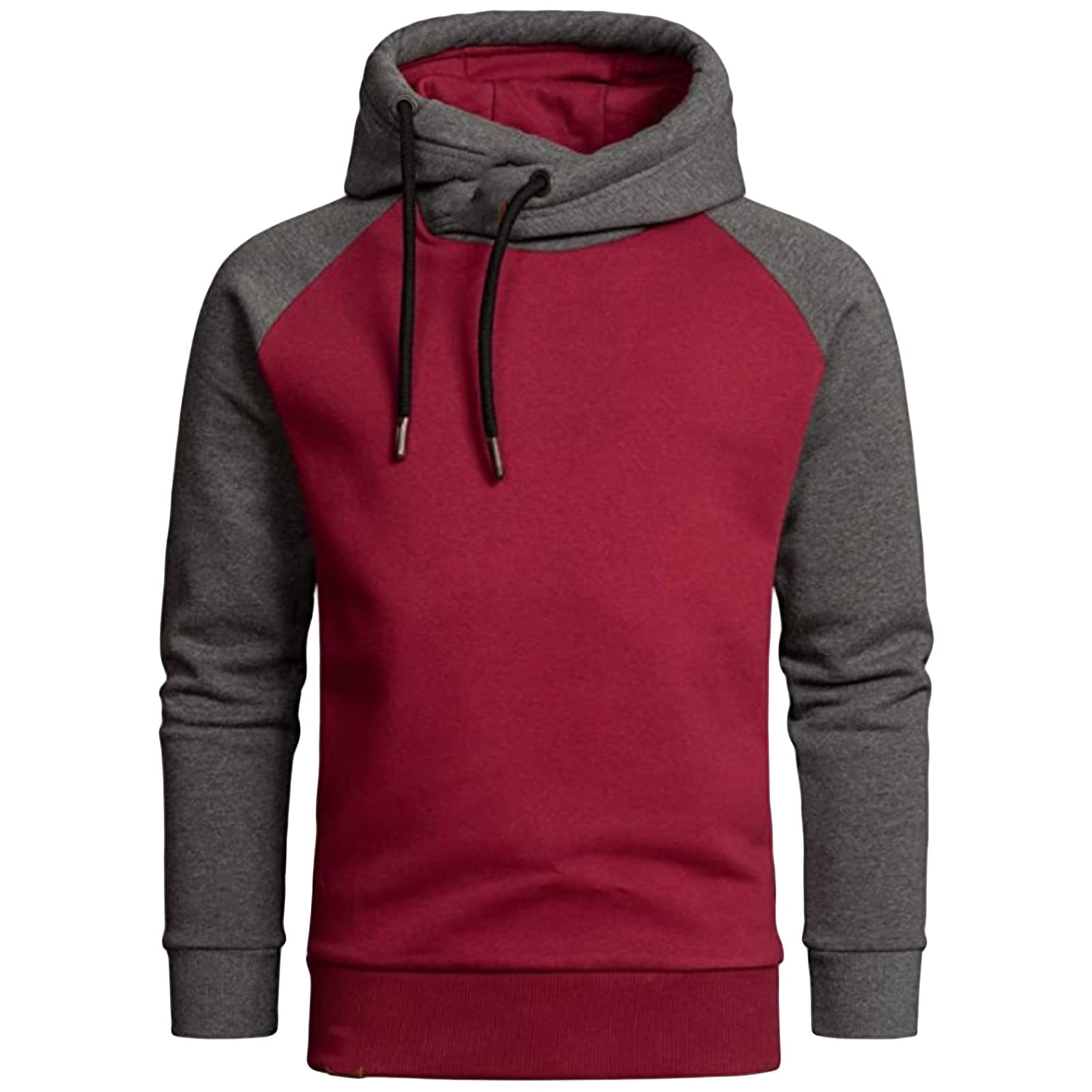 Maiyifu-GJ Men's Slim Fit Long Sleeve Hoodies Lightweight Color Block Pullover Hoodie Hipster Sports Gym Hooded Sweatshirt (Red,Medium)