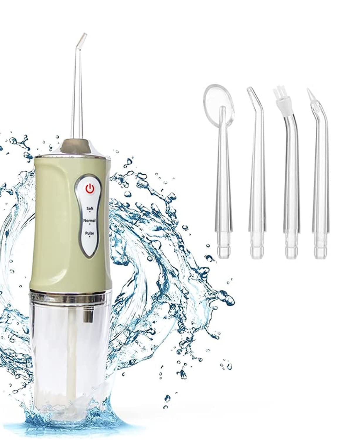 Toshionics 3 Modes Tooth Dental Oral Irrigator Cordless Teeth Water Flosser Waterproof Portable and Rechargeable With 4 Jet Nozzles Cleaner Picks For Home And Travel Braces (Green)