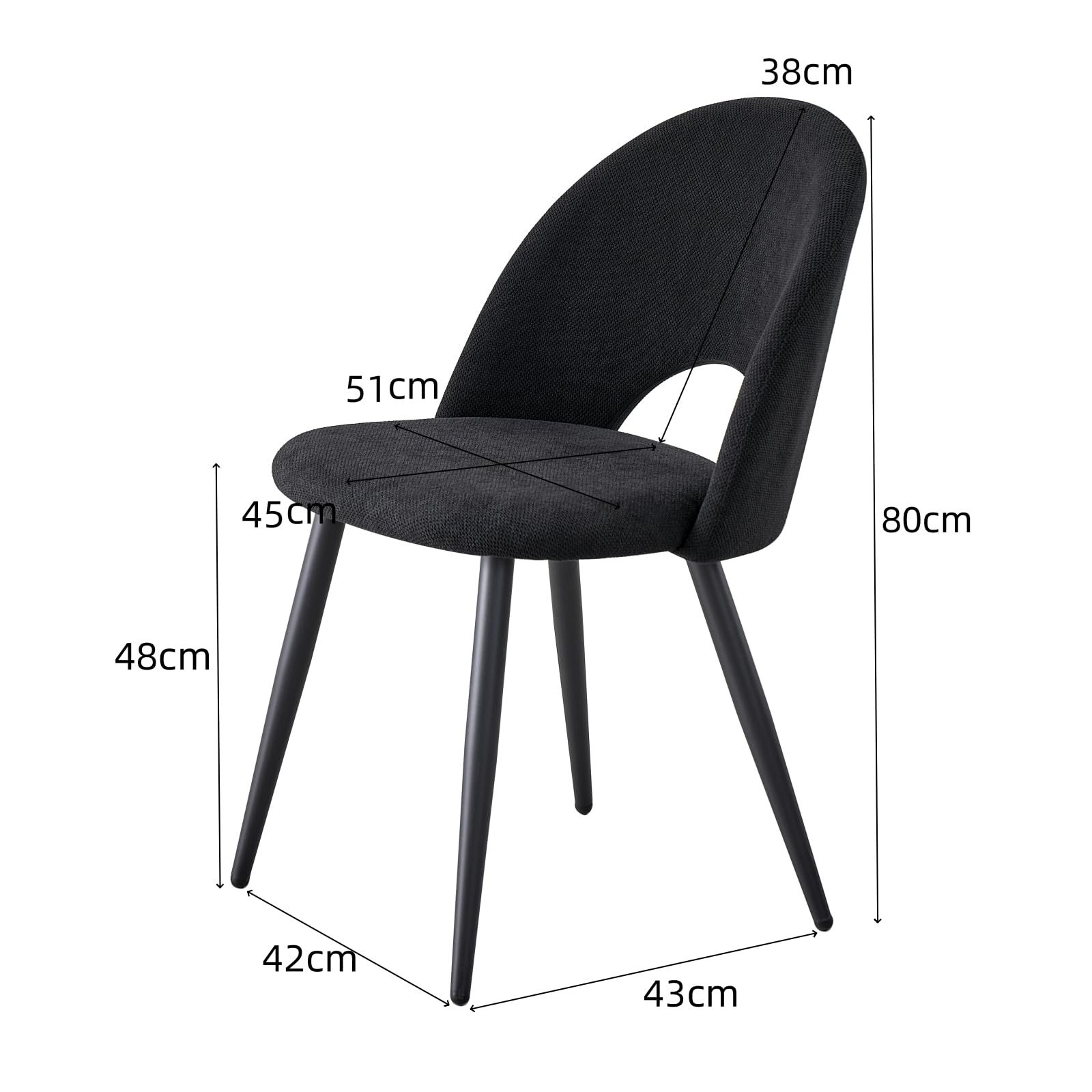 GrandCA HOME Set di 4 Sedie da Pranzo, Moderne Sedie da Cucina Imbottite con Gambe in Metallo, Adatte a Sale da Pranzo, Soggiorni e Camere da Letto - Nero