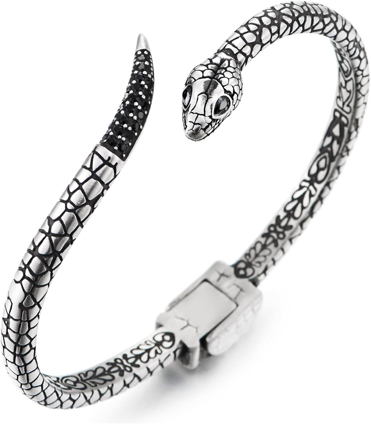 COOLSTEELANDBEYOND Men’s Snake Cuff Bracelet Steel Serpent Head Open Bangle Gothic Vintage Punk Jewelry for Him