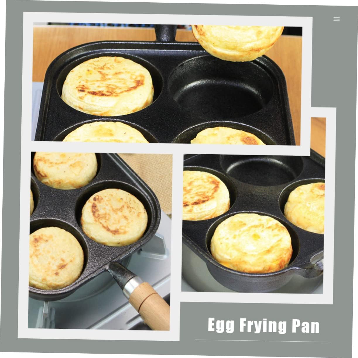 Non-Stick Multi-Hole Egg Frying Pan Breakfast Skillet Cooker Removable Handle for Making Egg Burgers Suitable for Home Cooking
