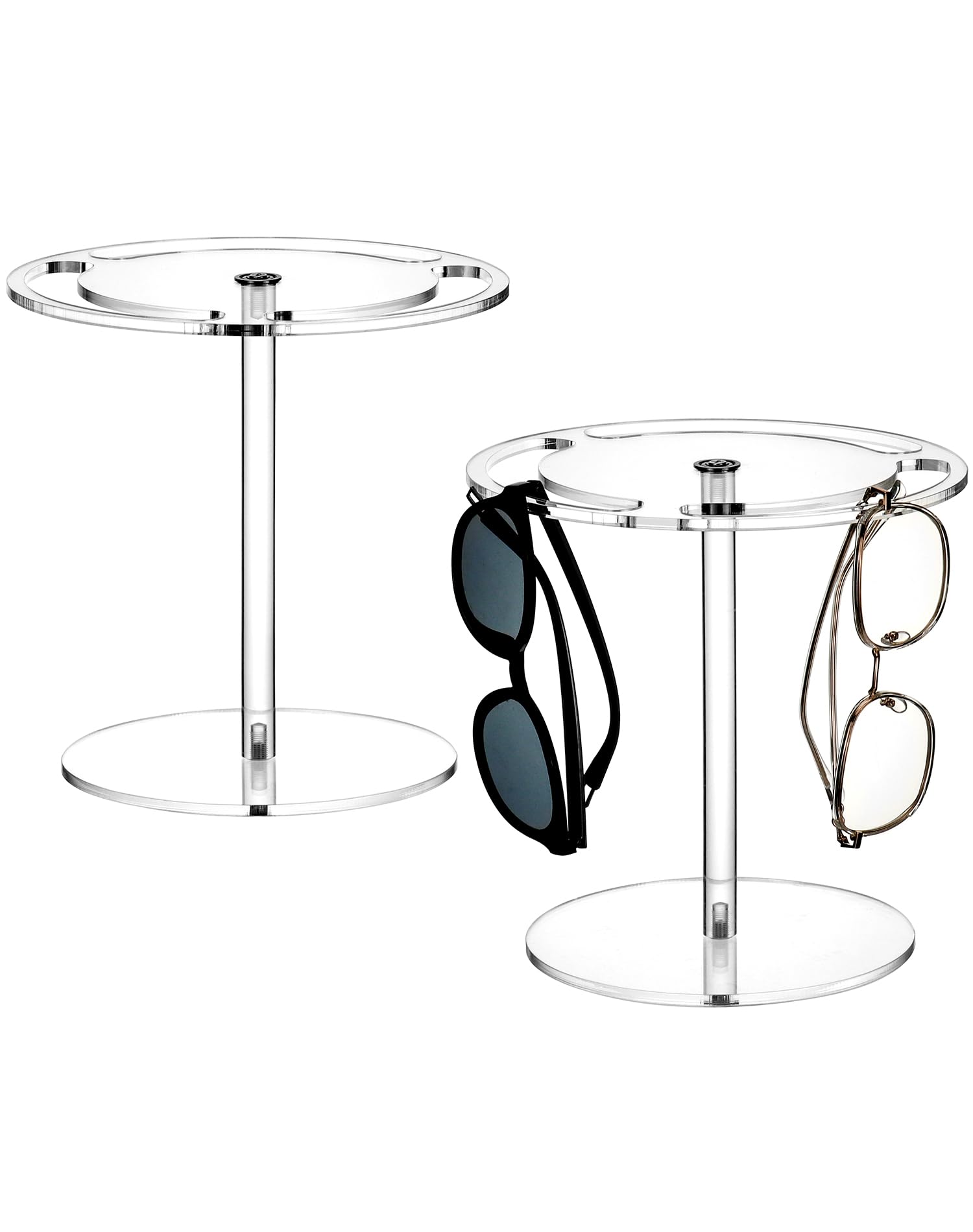 QWORK Acrylic Sunglasses Holder Stand with 360 Degree Rotation - Organize and Display Your Eyewear, Clear, 2 Pack