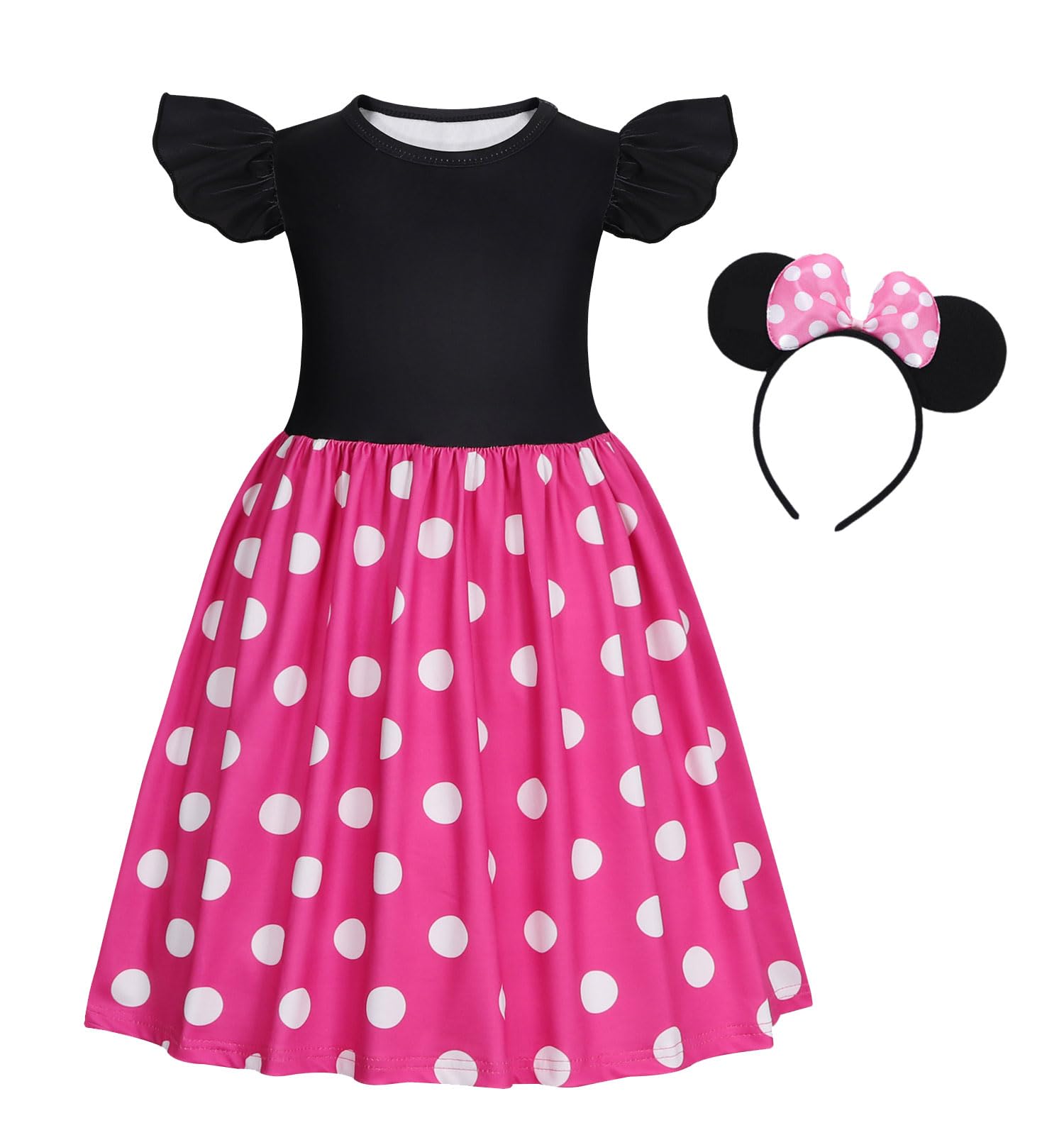 WonderBabe Girl Costume Polka Dots Tulle Tutu Dresses Princess Fancy Dress Up Halloween Birthday Party Dress with Ears Headband