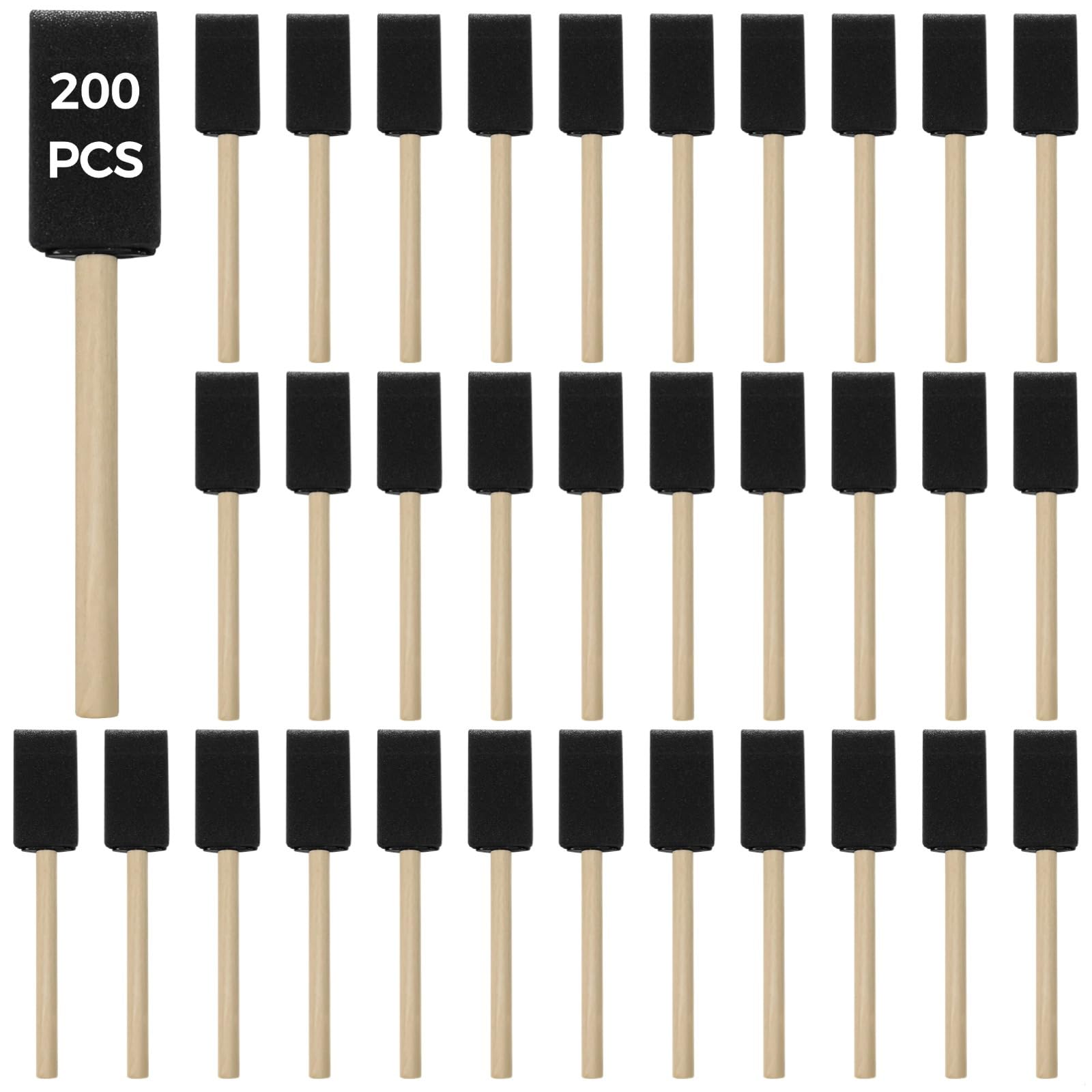 Pinceaux en mousse (lot de 200) avec poignées en bois pour travaux manuels