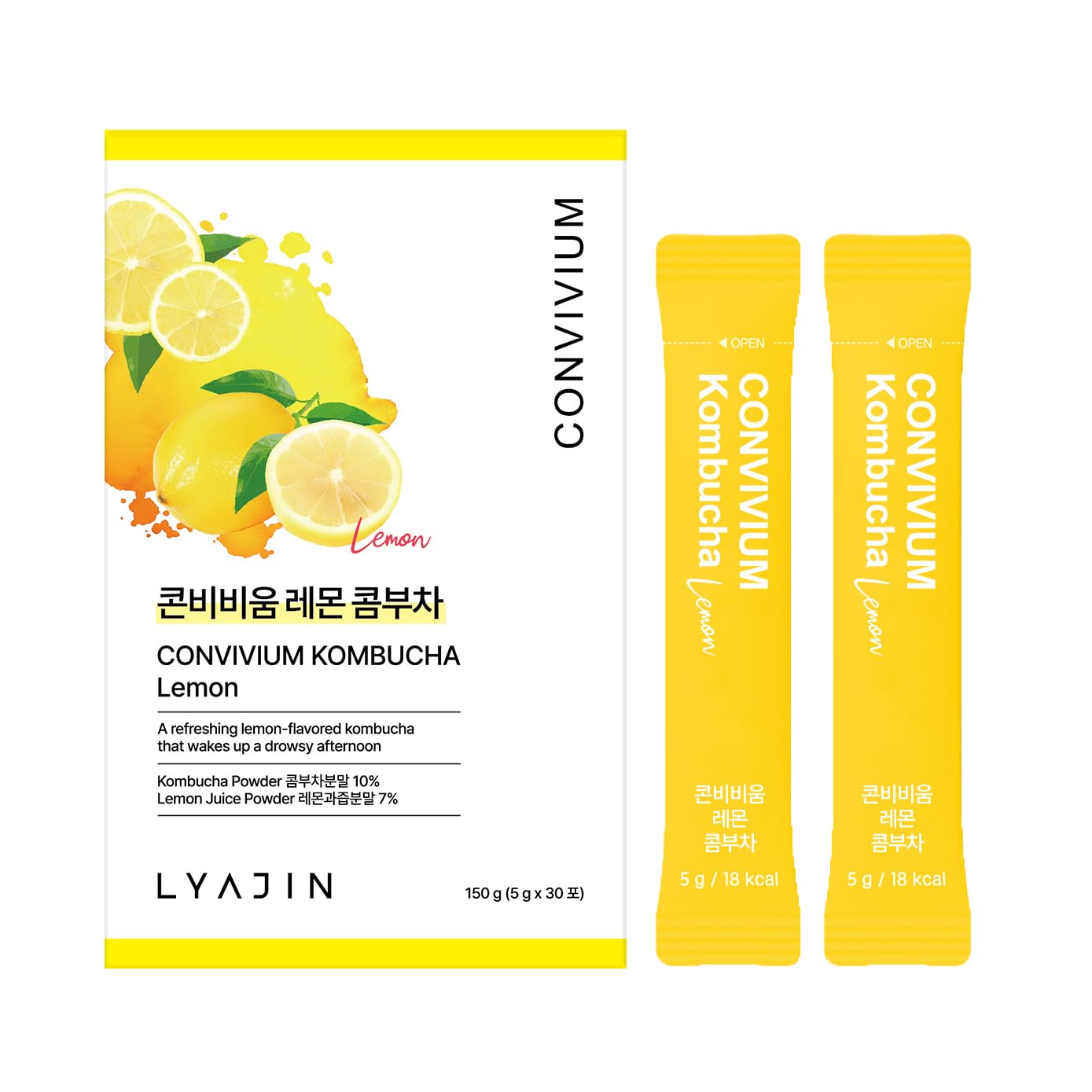 LYAJIN Kombucha Tea, Zero Sugar, Refreshing Sparkling from Korea(leomon,shine muscat 30 stick) (Lemon)