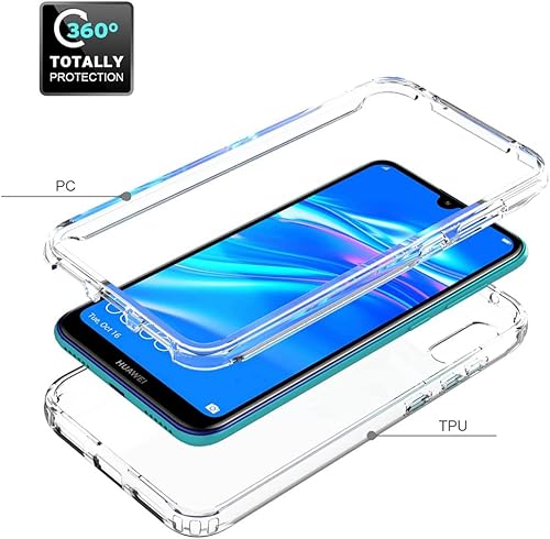 Miniatura 3 de Funda compatible con Y7 2019/Y7 Prime 2019, Dub-LX1 con protector de pantalla de vidrio templado, cuerpo completo, a prueba de golpes, transparente,