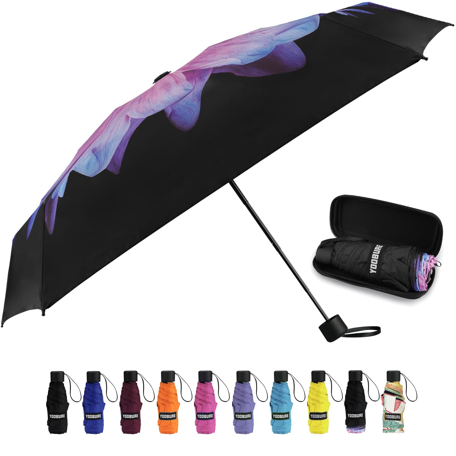 YoobureSmall Mini Umbrella with Case Light Compact Design Perfect for Travel Lightweight Portable Parasol Outdoor Sun&Rain Umbrellas