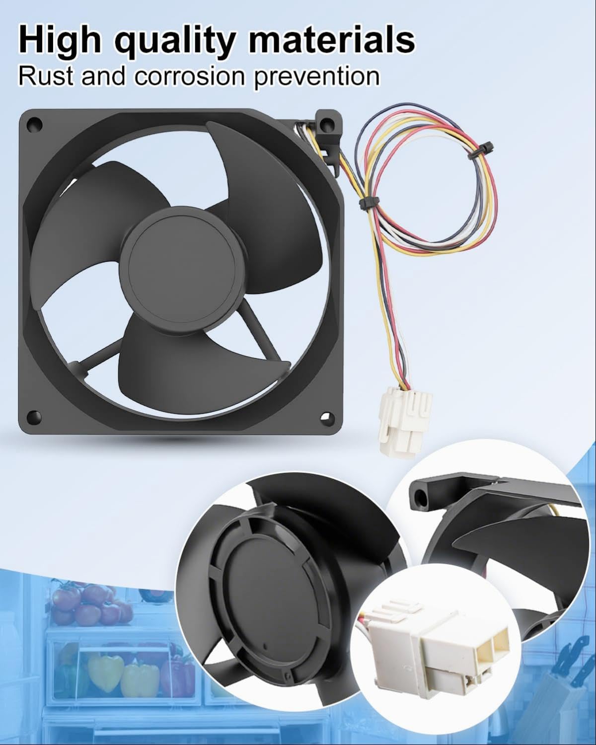 Refrigerator Evaporator Fan Motor Fit for GE Fridge Some Models, 4-Pin Freezer Cooling Fan Motor Replace WR60X32088 EWR60X32088 U12E12MS2CA3-57Z32, DC12V 0.27A 3W