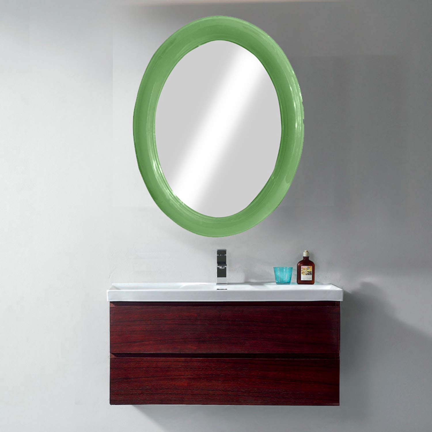 MAJIK Antique Wall Mounted Oval Shape Mirror for Hotel Restaurant Office Shops Use Wall Hanging Mirror (Green)