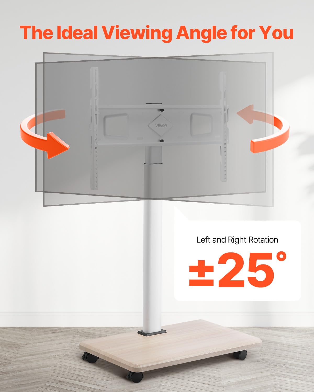 VEVOR Carrello Porta TV con Ruote per Schermo da 812,8-1778 mm Carico max. 45 kg Carrello Porta TV Rotazione Sinistra-Destra 25° Altezza Regolabile con Ripiano per Angolo da Casa Ufficio