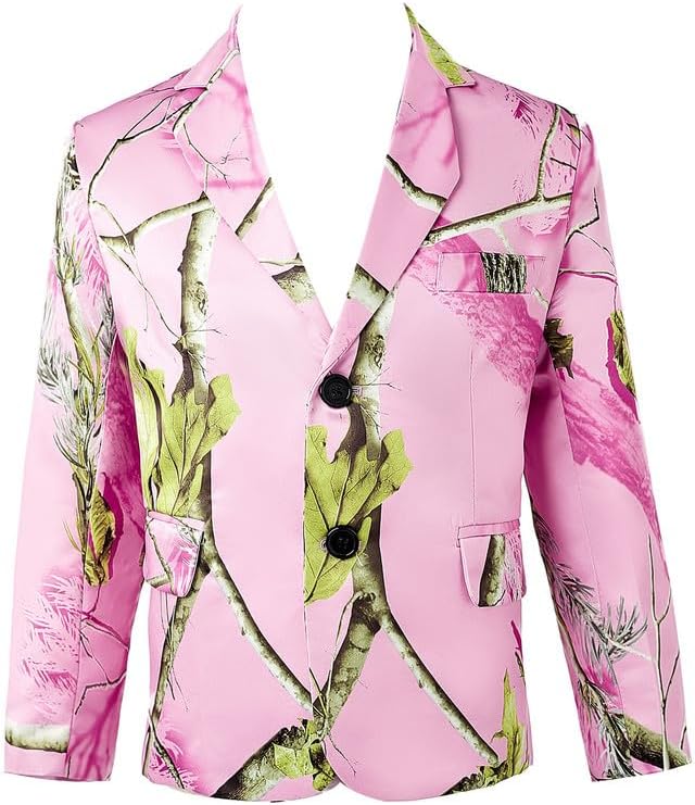 Boys Blazer Pink Printed Sport Coat Classic Boys Suit Jacket for Wedding School Prom